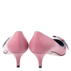 Pre Owned Prada Pink Leather Bow Detail Pointed Toe Pumps Size 39.5