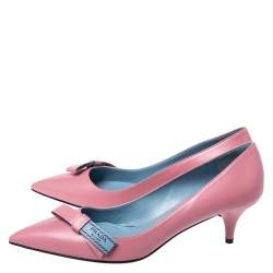 Pre Owned Prada Pink Leather Bow Detail Pointed Toe Pumps Size 39.5