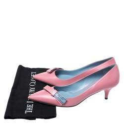 Pre Owned Prada Pink Leather Bow Detail Pointed Toe Pumps Size 39.5