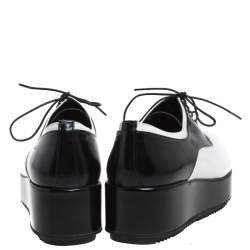 Pre Owned Prada Monochrome Leather Platform Oxford Pointed Toe Flats Size 38.5