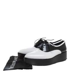 Pre Owned Prada Monochrome Leather Platform Oxford Pointed Toe Flats Size 38.5