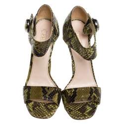 Prada Multicolor Python Leather Block Heel Ankle Strap Sandals Size 38