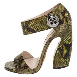 Prada Multicolor Python Leather Block Heel Ankle Strap Sandals Size 38