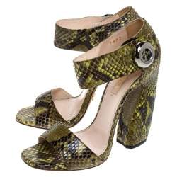 Prada Multicolor Python Leather Block Heel Ankle Strap Sandals Size 38