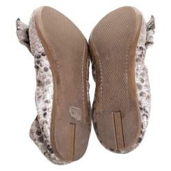 Pre Owned Prada Sport Beige Python Embossed Leather Scrunch Bow Ballet Flats Size 37.5