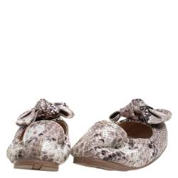 Pre Owned Prada Sport Beige Python Embossed Leather Scrunch Bow Ballet Flats Size 37.5