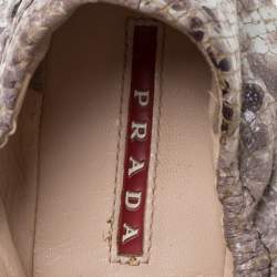 Pre Owned Prada Sport Beige Python Embossed Leather Scrunch Bow Ballet Flats Size 37.5