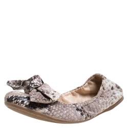 Pre Owned Prada Sport Beige Python Embossed Leather Scrunch Bow Ballet Flats Size 37.5