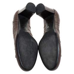 Pre Owned Prada Brown Leather Scrunch Bow Round Toe Pumps Size 37