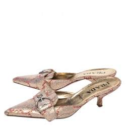 Prada Gold/Red Silk Brocade Mule Sandals Size 38