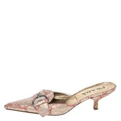 Prada Gold/Red Silk Brocade Mule Sandals Size 38