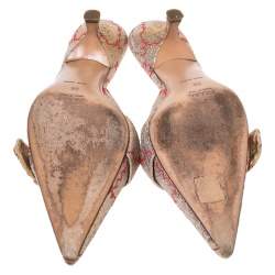 Prada Gold/Red Silk Brocade Mule Sandals Size 38