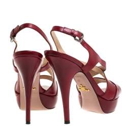 Pre Owned Prada Red Leather Strappy Platform Sandals Size 37
