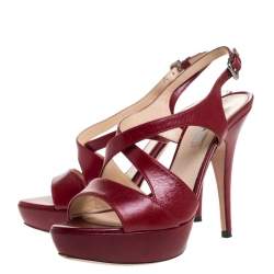 Prada Red Leather Strappy Platform Sandals Size 37