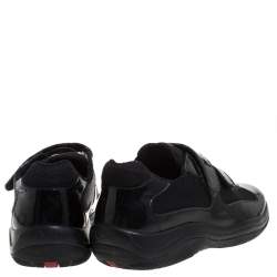 Pre Owned Prada Black Mesh And Patent Leather America S Cup Sneakers Size 34