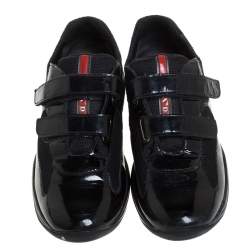 Pre Owned Prada Black Mesh And Patent Leather America S Cup Sneakers Size 34