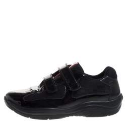 Pre Owned Prada Black Mesh And Patent Leather America S Cup Sneakers Size 34