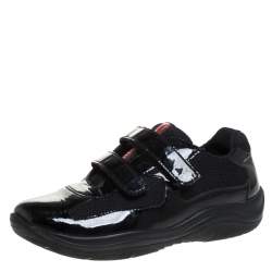 Pre Owned Prada Black Mesh And Patent Leather America S Cup Sneakers Size 34
