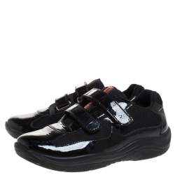 Pre Owned Prada Black Mesh And Patent Leather America S Cup Sneakers Size 34