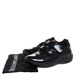 Pre Owned Prada Black Mesh And Patent Leather America S Cup Sneakers Size 34