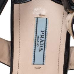 Pre Owned Prada Black Leather T-Strap Wedge Platform Studded Slingback Sandals Size 40