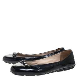 Pre Owned Prada Dark Blue Patent Leather Bow Ballet Flats Size 39