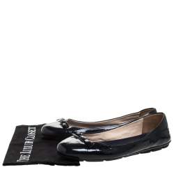 Pre Owned Prada Dark Blue Patent Leather Bow Ballet Flats Size 39