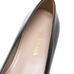 Pre Owned Prada Black Patent Leather Bow Ballet Flats Size 37.5