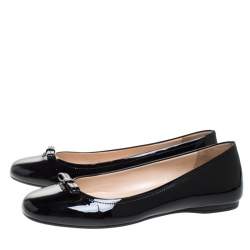 Pre Owned Prada Black Patent Leather Bow Ballet Flats Size 37.5