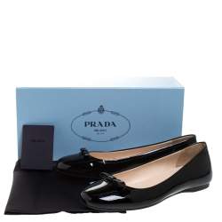 Pre Owned Prada Black Patent Leather Bow Ballet Flats Size 37.5