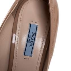 Pre Owned Prada Nude Beige Patent Leather Bow Peep Toe Wedge Pumps Size 40