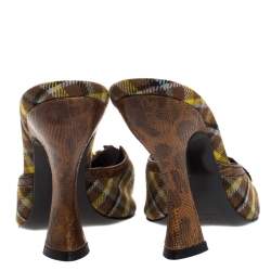 Prada Multicolor Crystal Embellished Check Fabric Slide Sandals Size 37.5