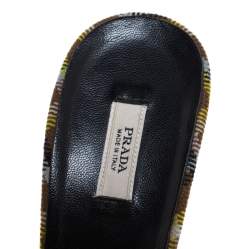 Prada Multicolor Crystal Embellished Check Fabric Slide Sandals Size 37.5