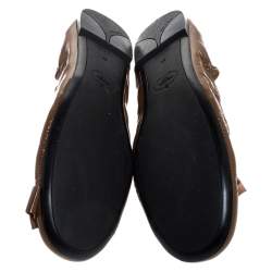 Pre Owned Prada Brown Patent Leather Bow Scrunch Ballet Flats Size 39