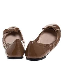 Pre Owned Prada Brown Patent Leather Bow Scrunch Ballet Flats Size 39