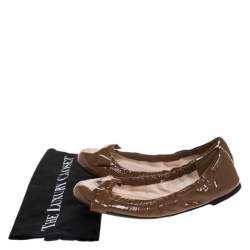 Pre Owned Prada Brown Patent Leather Bow Scrunch Ballet Flats Size 39