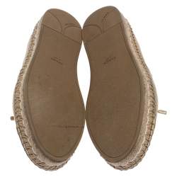 Pre Owned Prada Metallic Gold Leather Bow Espadrille Flats Size 39