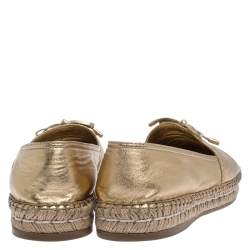Pre Owned Prada Metallic Gold Leather Bow Espadrille Flats Size 39
