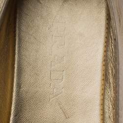 Pre Owned Prada Metallic Gold Leather Bow Espadrille Flats Size 39