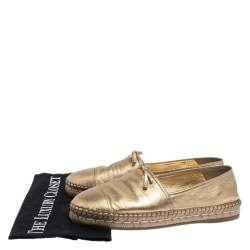 Pre Owned Prada Metallic Gold Leather Bow Espadrille Flats Size 39