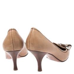 Pre Owned Prada Light Brown Leather Buckle Pointed Toe Pumps Size 37.5