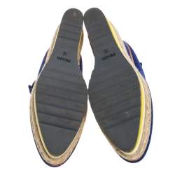 Pre Owned Prada Blue Canvas Mary Jane Platform Wedge Pumps Size 36