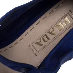 Pre Owned Prada Blue Canvas Mary Jane Platform Wedge Pumps Size 36