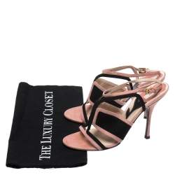 Prada Pink/Black Cut Out Suede Open Toe Ankle Strap Sandals Size 36.5