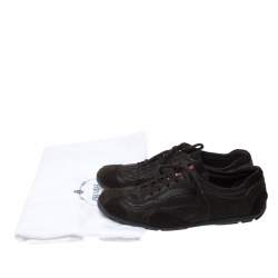 Pre Owned Prada Dark Brown Leather and Suede Lace Up Low Top Sneakers Size 38