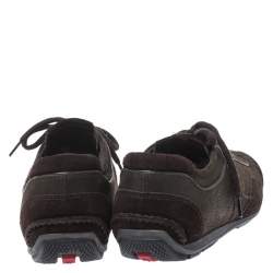 Pre Owned Prada Dark Brown Leather and Suede Lace Up Low Top Sneakers Size 38