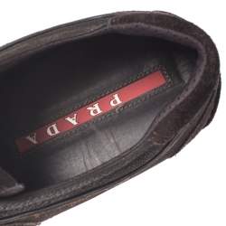 Pre Owned Prada Dark Brown Leather and Suede Lace Up Low Top Sneakers Size 38