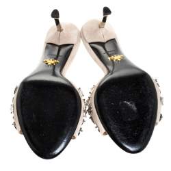 Pre Owned Prada Beige Suede Studded Slide Sandals Size 37.5