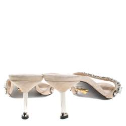 Pre Owned Prada Beige Suede Studded Slide Sandals Size 37.5