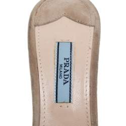 Pre Owned Prada Beige Suede Studded Slide Sandals Size 37.5